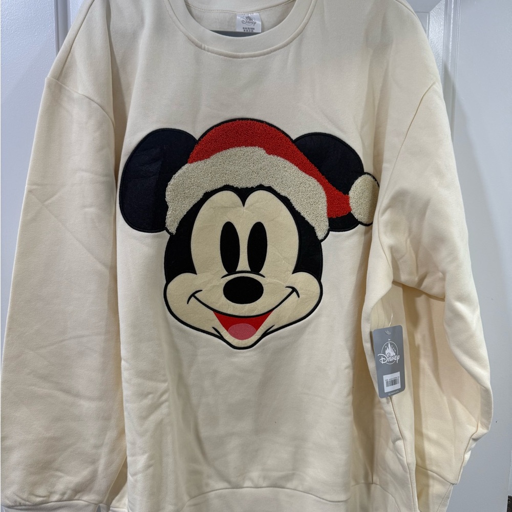 Disney Cream and Red Mickey Mouse Holiday Sweatshirt